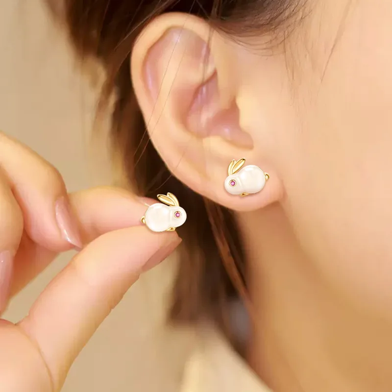 여성을 위한 패션 반짝이 지르콘 토끼 스터드 귀걸이 사랑스러운 동물 토끼 라인석 귀걸이, 여자 웨딩 파티 새해 보석