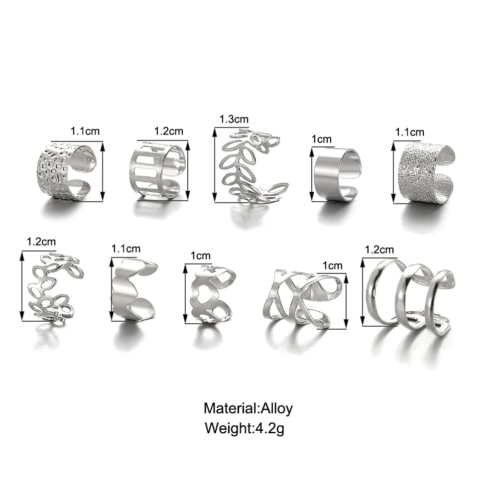 여성용 스테인리스 스틸 클립 온 이어 커프 귀걸이, 가짜 연골 귀걸이 로트, 피어싱 클립 온 귀걸이 세트, 10 개