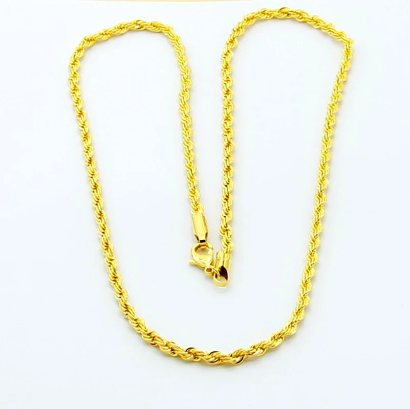 AGTEFFER 힙합 24K 골드 목걸이, 트위스트 로프 트위스트, 전기 도금 골드 목걸이, 남성 여성 웨딩 쥬얼리 선물, 3mm