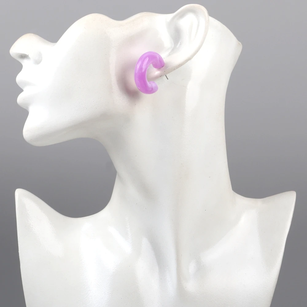 Boho 여성용 멀티 컬러 아크릴 작은 후프 귀걸이, 오리지널 수지 기하학적 C 모양 드롭 귀걸이 쥬얼리 세트, 4 쌍/세트, 신제품