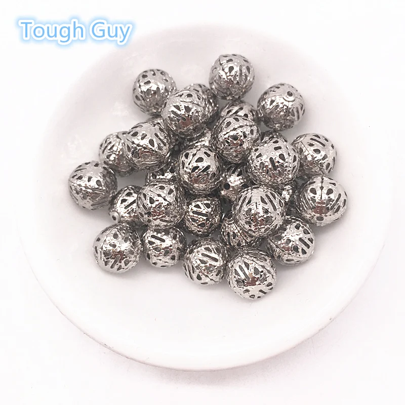 4/6/8/10mm 할로우 볼 플라워 비즈 메탈 참 선조 스페이서 비즈 쥬얼리 만들기 Diy 수제 액세서리