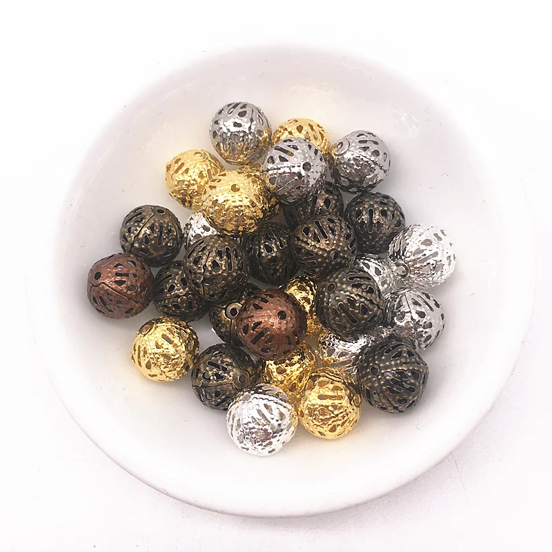 4/6/8/10mm 할로우 볼 플라워 비즈 메탈 참 선조 스페이서 비즈 쥬얼리 만들기 Diy 수제 액세서리
