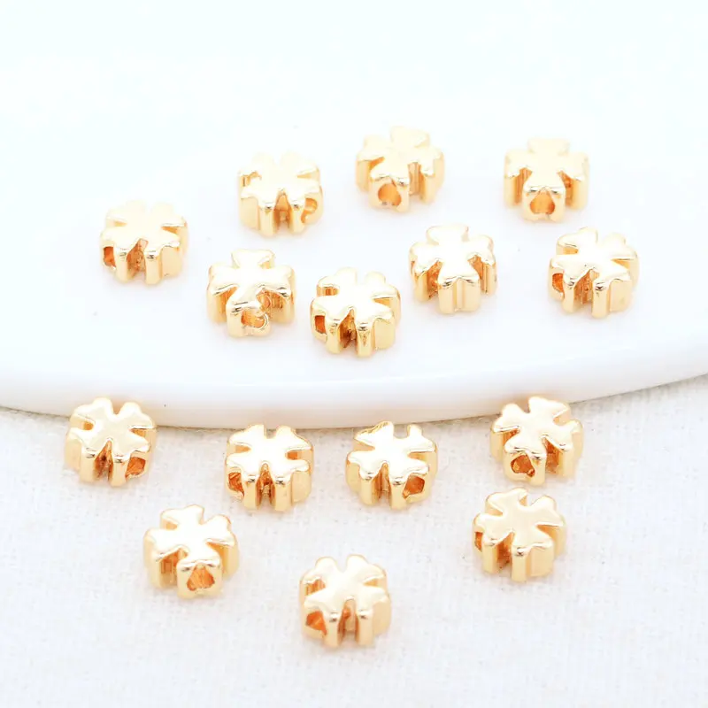 골드 컬러 도금 황동 라운드 스퀘어 크로스 플라워 비즈 스페이서 비즈, 보석 만들기 용품, DIY 목걸이 조사, 14K, 20 개