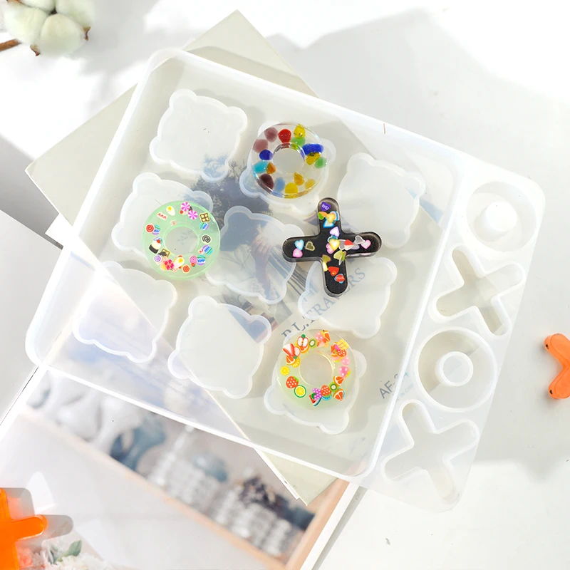 DIY XO 체스 게임 클래식 실리콘 폼 몰데 수지 에폭시 경사토 보드 몰드, 부모-자녀 상호 작용 용 수지 몰드 실리콘