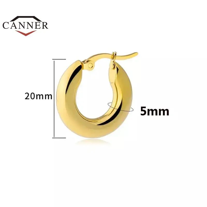 CANNER 스테인레스 스틸 부드러운 귀 버클 라운드 두꺼운 고리 귀걸이 피어싱 Earings 선물 패션 쥬얼리 20/25/30mm