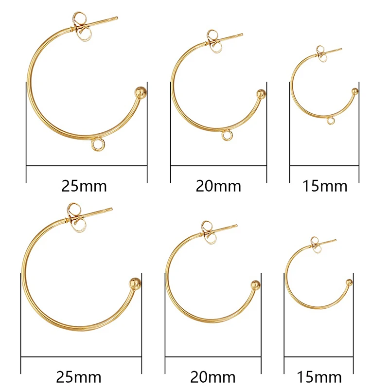 C자형 스테인리스 스틸 귀걸이 포스트, 루프 C자형 귀걸이 스터드 귀걸이, DIY 쥬얼리 제작 용품, 6PCs/로트