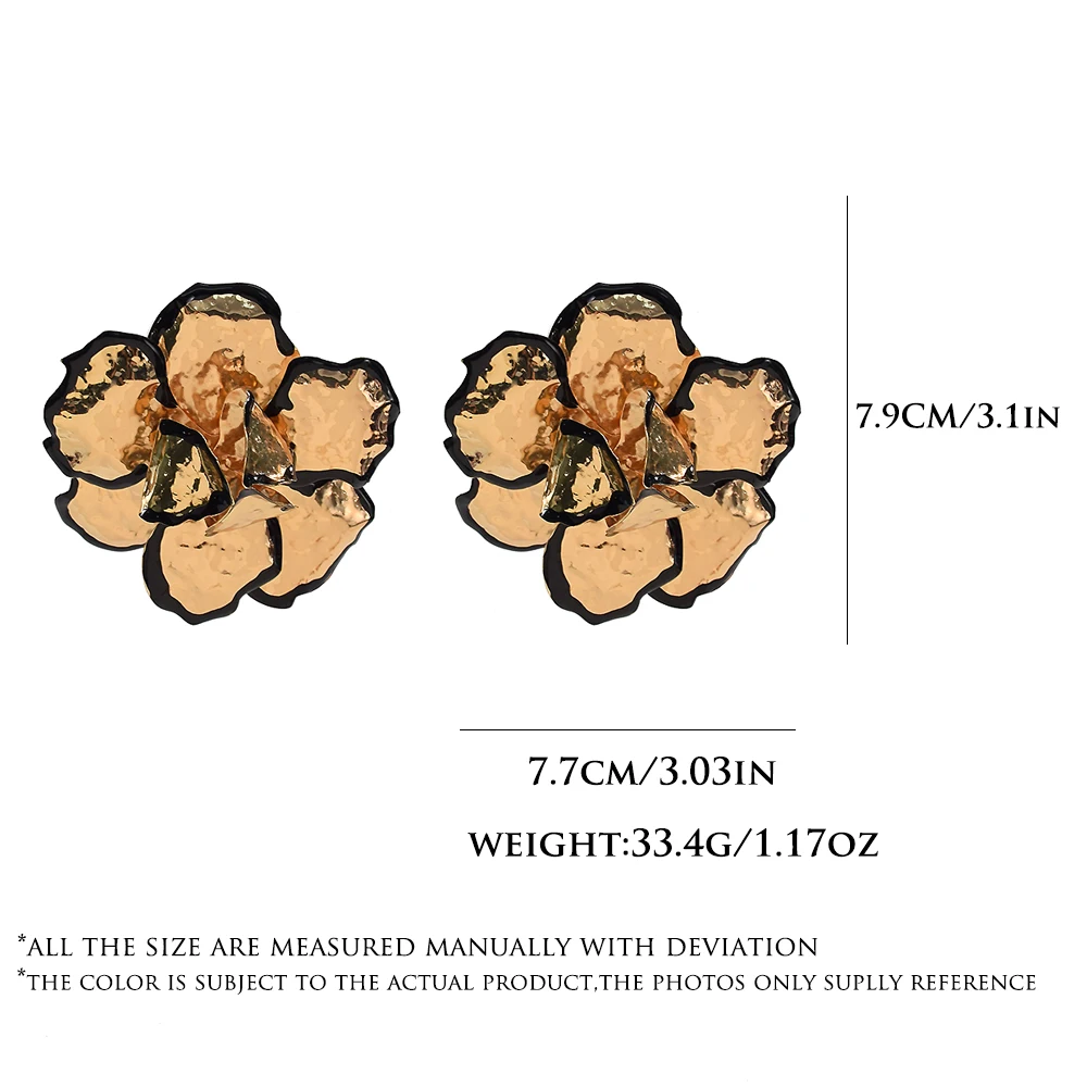 트렌디한 금속 골드 컬러 꽃 큰 귀걸이, 여성용 꽃 스테이트먼트 귀걸이, 쥬얼리 선물, 도매