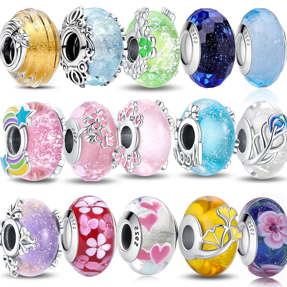 진짜 925 스털링 실버 무라노 컬러 유리 비즈 깃털 참, 맞는 순간 팔찌, 여아용 고급 주얼리 선물 title=진짜 925 스털링 실버 무라노 컬러 유리 비즈 깃털 참, 맞는 순간 팔찌, 여아용 고급 주얼리 선물