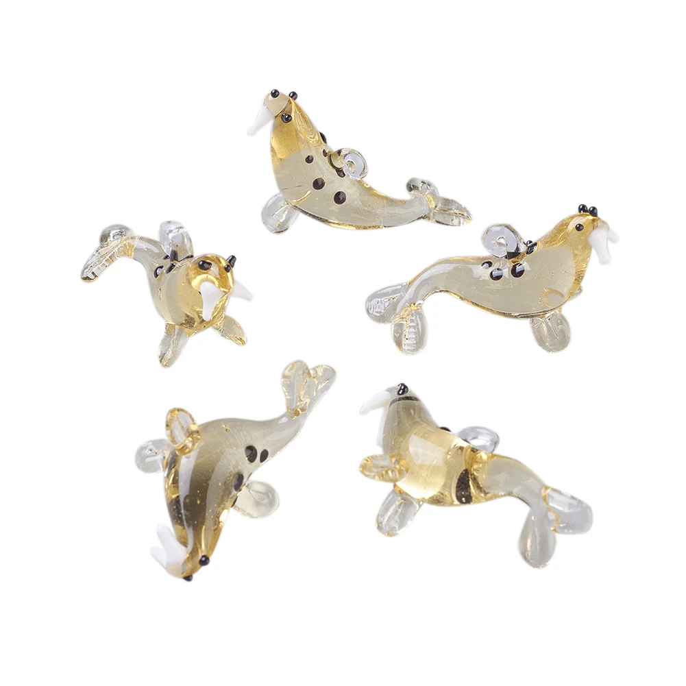 5pcs 미니 수제 동물 Lampwork 유리 펜던트 랍스터 문어 플라밍고 돌고래 바다 사자 부적 비즈 DIY 쥬얼리 만들기위한