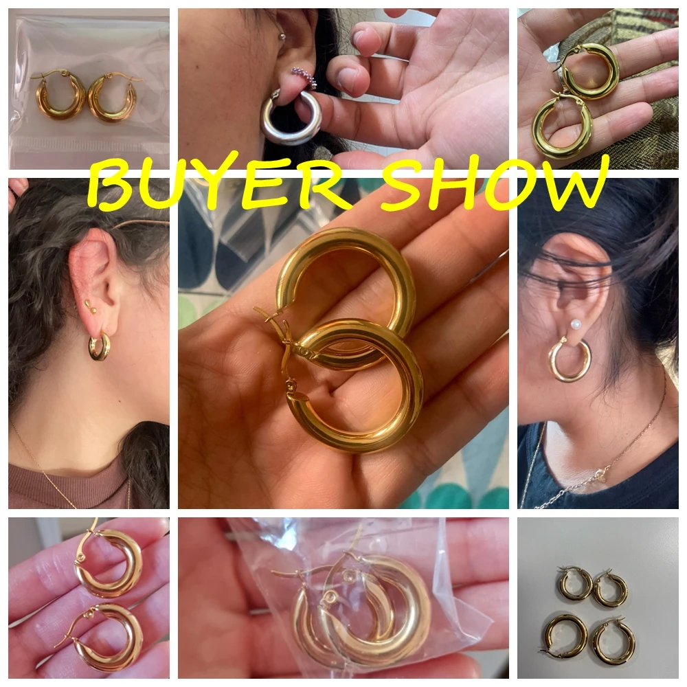 CANNER 스테인레스 스틸 부드러운 귀 버클 라운드 두꺼운 고리 귀걸이 피어싱 Earings 선물 패션 쥬얼리 20/25/30mm