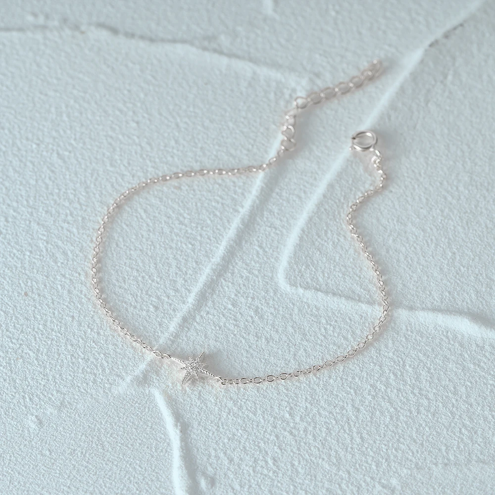 CANNER 유럽 아메리칸 스타일 8 포인트 별 지르콘 팔찌, S925 스털링 실버, 개성 있고 심플한 다목적 팔찌