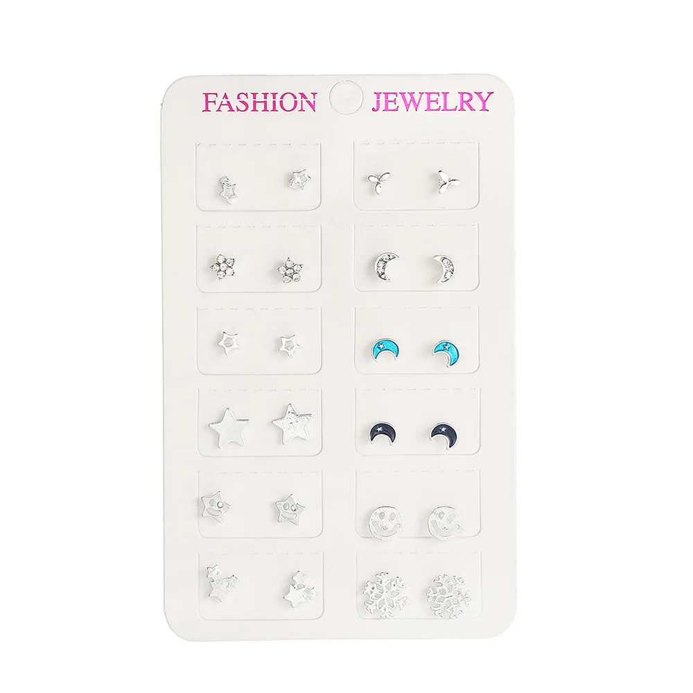 만화 스타 문 미니 스털링 스테인레스 스틸 기하학 실버 컬러 귀걸이 여자 유행 개인 보석, 24/12 쌍