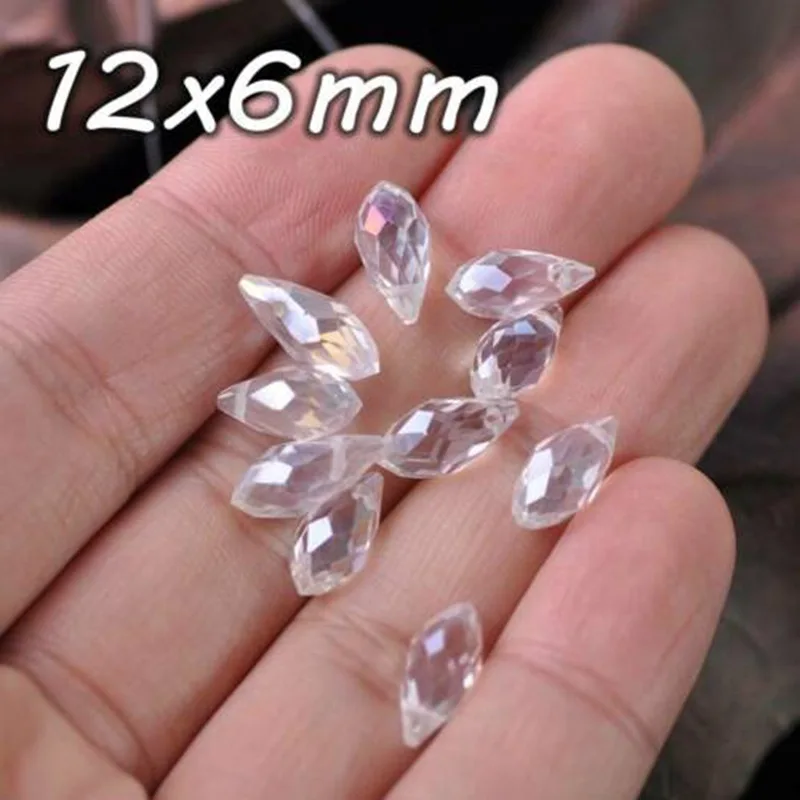 단색 눈물방울 면 크리스탈 유리, 상단 드릴 펜던트 드롭, 쥬얼리 제작용 느슨한 비즈, DIY, 12x6mm, 16x8mm, 20x10mm