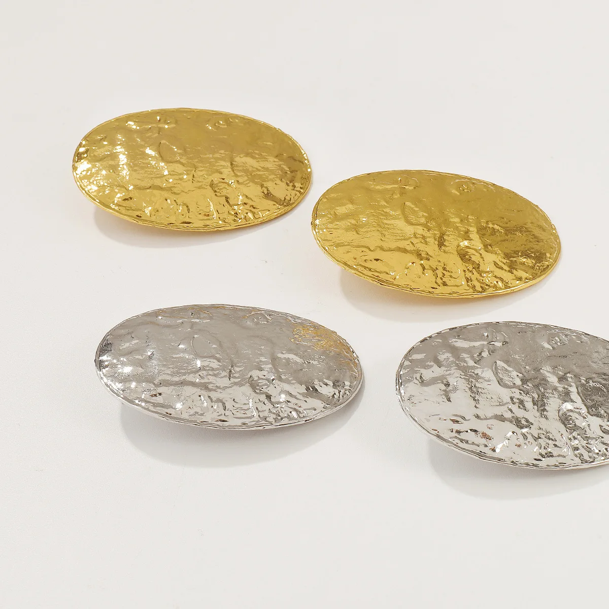 여성용 절묘한 과장된 골드 컬러 타원형 귀걸이, 2023 클래식 질감, 울퉁불퉁한 기하학적 금속 스터드 귀걸이 쥬얼리