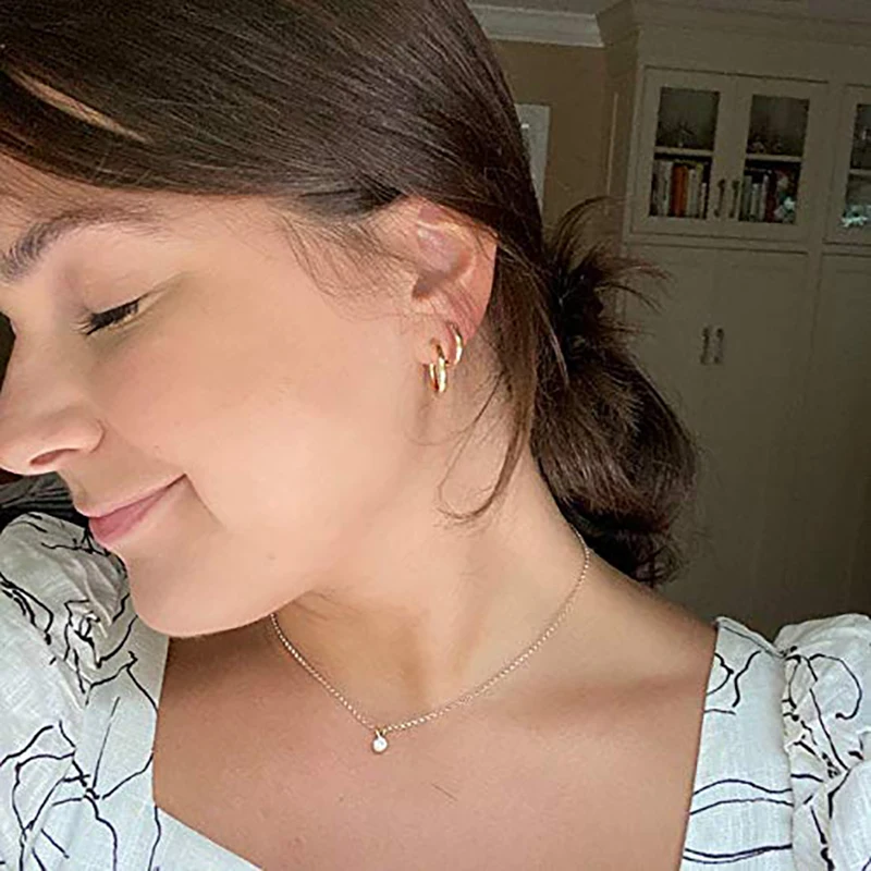 Vonmoos 남녀공용 후프 귀걸이 세트, 14K 리얼 골드 도금 구리 후프, 925 스털링 실버 바늘, 새로운 모던 주얼리