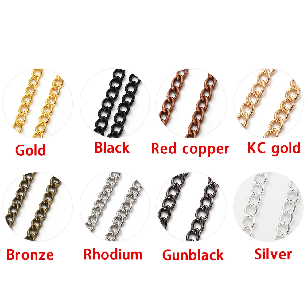 팔찌 목걸이 체인 2.5/3.5/4.5mm 실버/골드/건블랙/브론즈 도금 링크 체인, DIY 쥬얼리 제작 액세서리, 2m/묶음