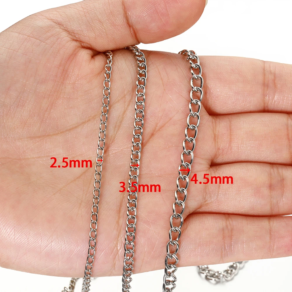 팔찌 목걸이 체인 2.5/3.5/4.5mm 실버/골드/건블랙/브론즈 도금 링크 체인, DIY 쥬얼리 제작 액세서리, 2m/묶음