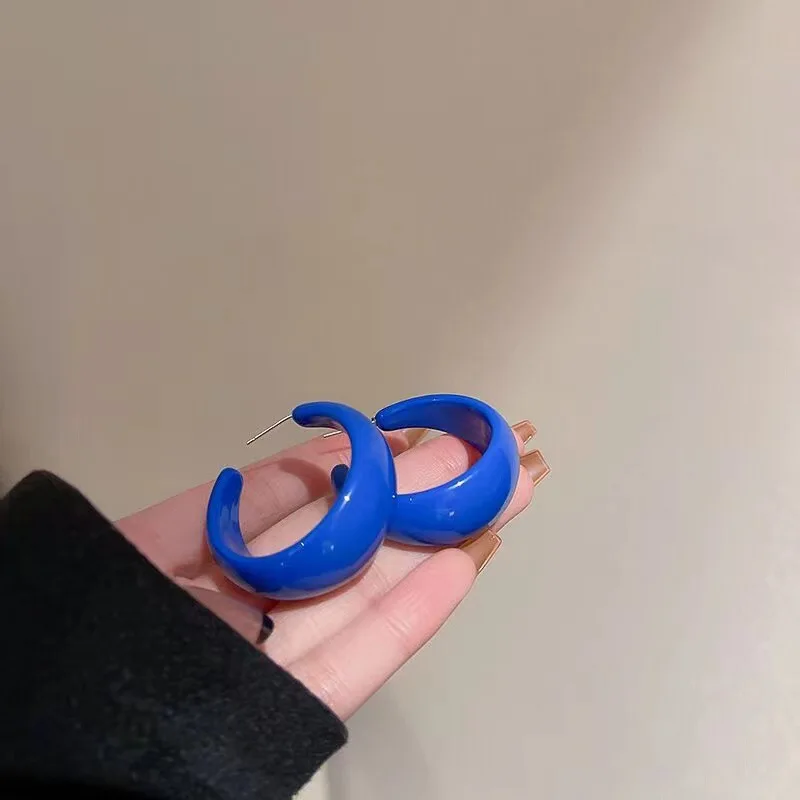 2023 새로운 트렌드 클라인 블루 후프 귀걸이 여성용 한국 기질 블루 그린 레드 화이트 색상 파티 스트리트 쥬얼리 멋진 선물