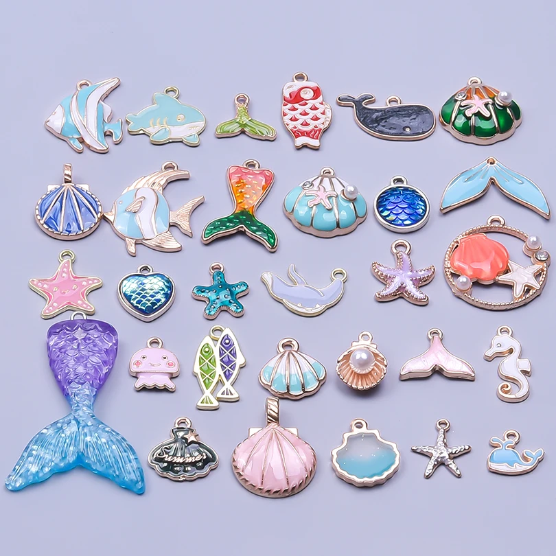 무작위 혼합 에나멜 참, 쥬얼리 제작 용품, 태양 달 별 과일 동물 참 펜던트 재료, DIY 귀걸이, 30 개/로트