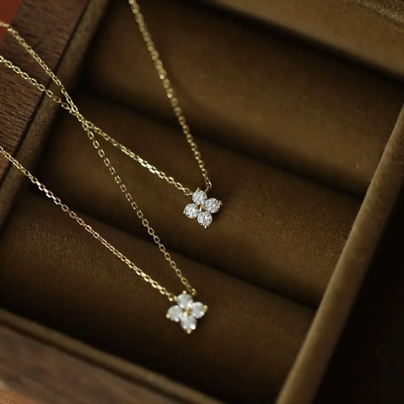 여성용 진짜 925 스털링 실버 패션 달콤한 지르콘 꽃 펜던트 목걸이, 웨딩 파티 고급 S925 주얼리