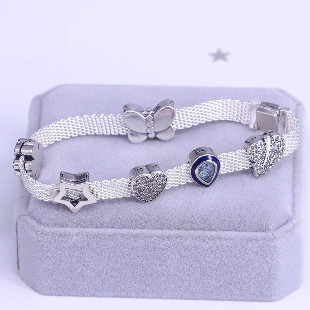 새로운 원본 925 스털링 실버 알파벳 클립 스토퍼 매력 비즈 맞는 팬 반사 팔찌 DIY 여성 쥬얼리