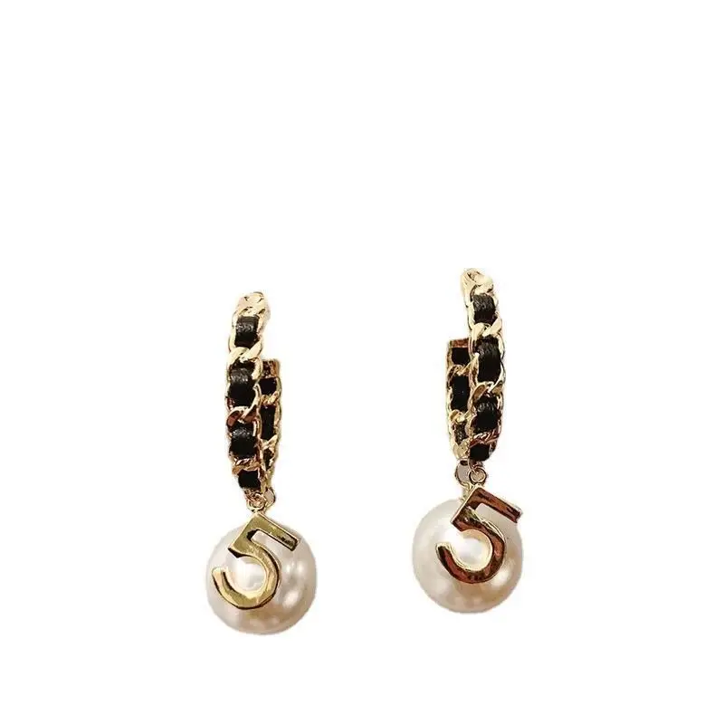 럭셔리 빈티지 넘버 5 진주 후프 귀걸이 액세서리, 여자 선물 여자 귀걸이 패션 쥬얼리