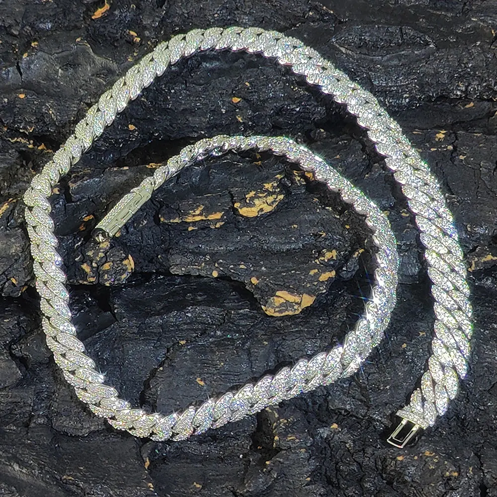 큐빅 지르콘 CZ 아이스 아웃 버블 쿠바 링크 체인 목걸이, 여성용 쥬얼리 생일 선물, 힙합, 10mm