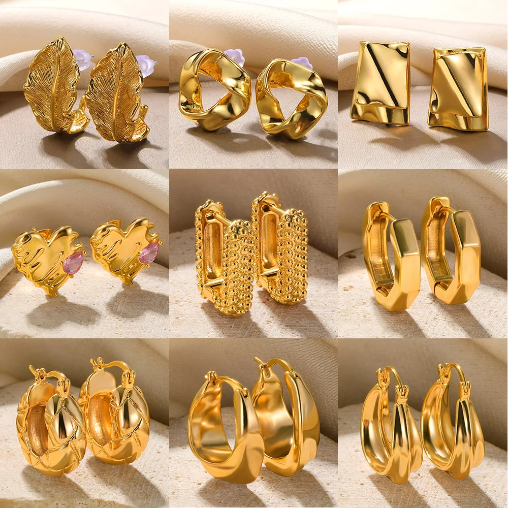 여성용 패션 하트 기하학적 귀걸이, 골드 컬러, 스테인레스 스틸 라운드 후프 귀걸이, 빈티지 파티 쥬얼리 선물 title=여성용 패션 하트 기하학적 귀걸이, 골드 컬러, 스테인레스 스틸 라운드 후프 귀걸이, 빈티지 파티 쥬얼리 선물