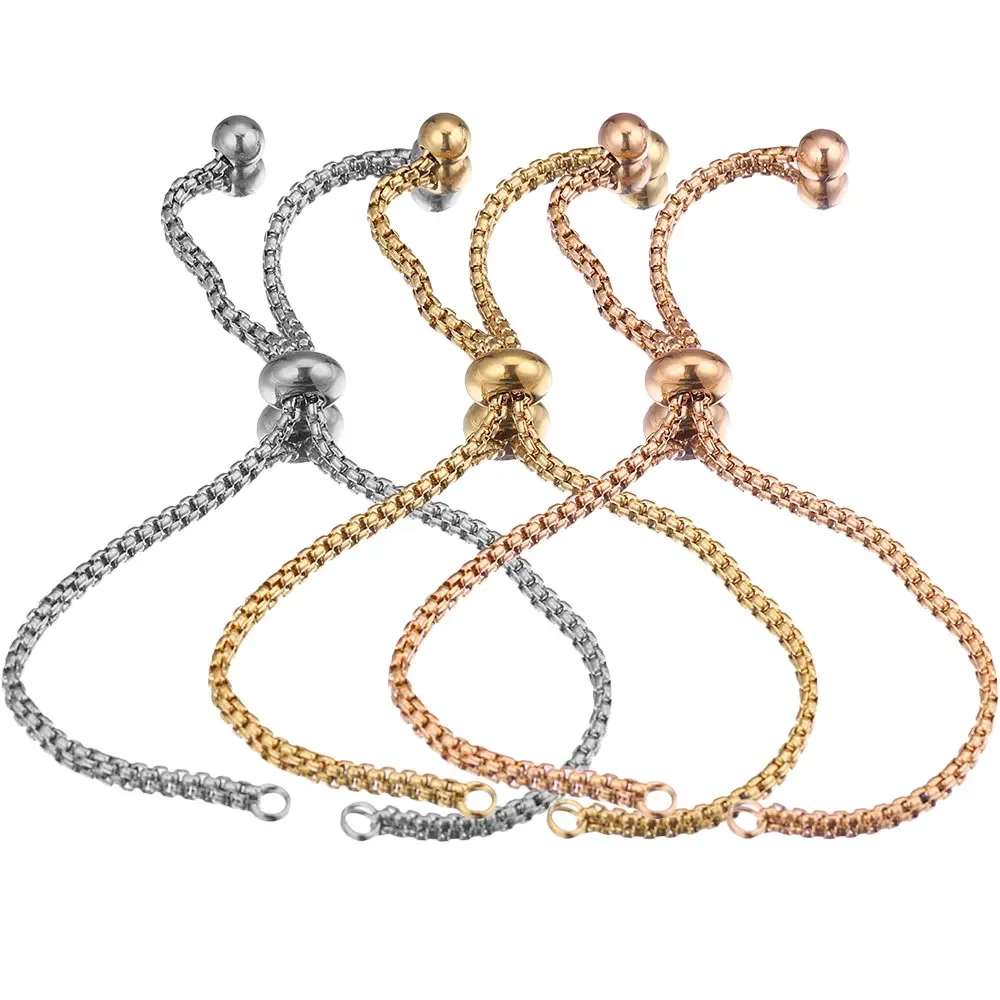 스테인레스 스틸 골드 슬라이드 팔찌 쥬얼리 액세서리 만들기위한 고무 구슬과 Coulissant 조정 가능한 체인 팔찌, 3 개 title=스테인레스 스틸 골드 슬라이드 팔찌 쥬얼리 액세서리 만들기위한 고무 구슬과 Coulissant 조정 가능한 체인 팔찌, 3 개