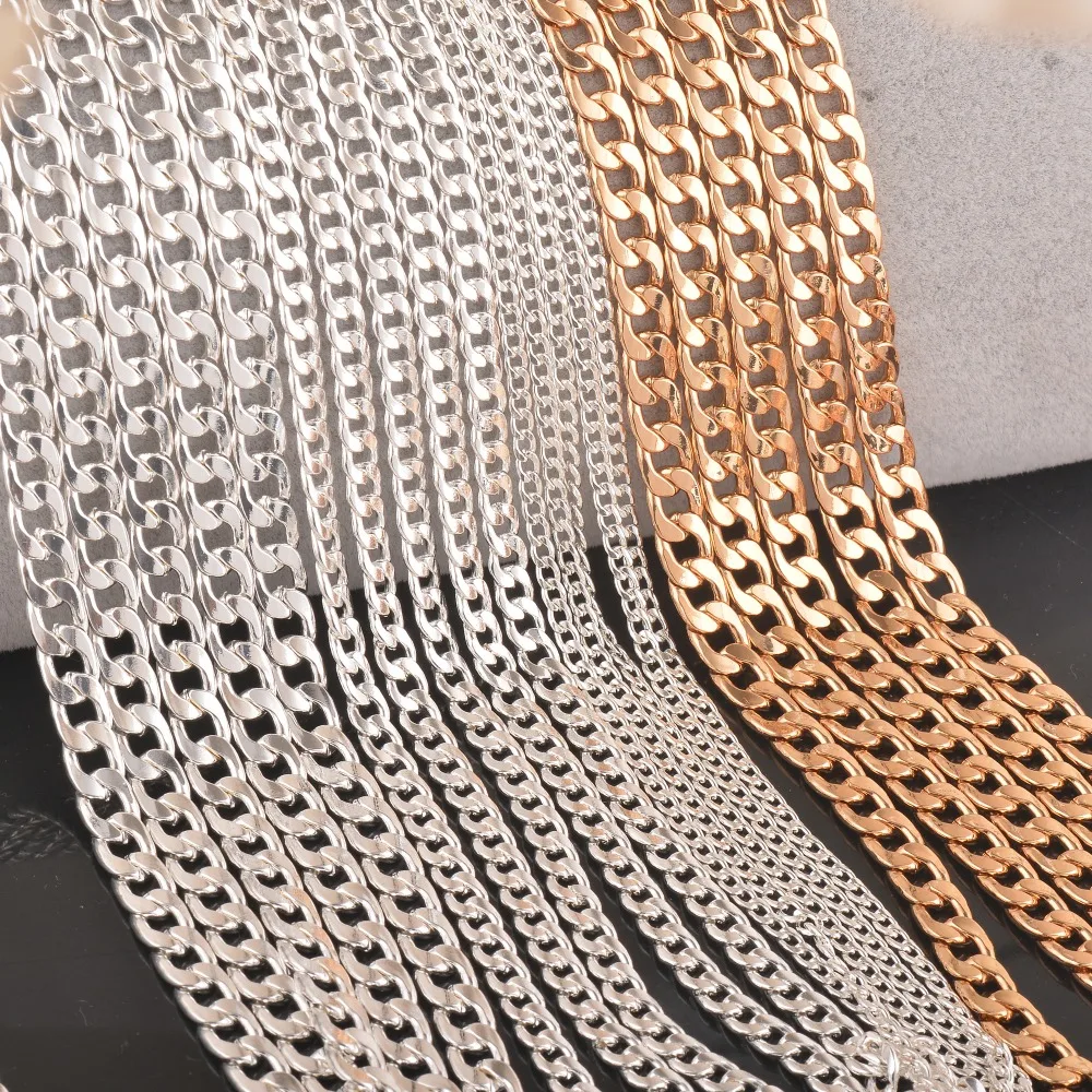 쿠반 링크 목걸이 체인, 은도금 금, 맞춤형 길이, 펜던트 너비 3mm 5mm 7mm, 쥬얼리 찾기 체인, 1 개