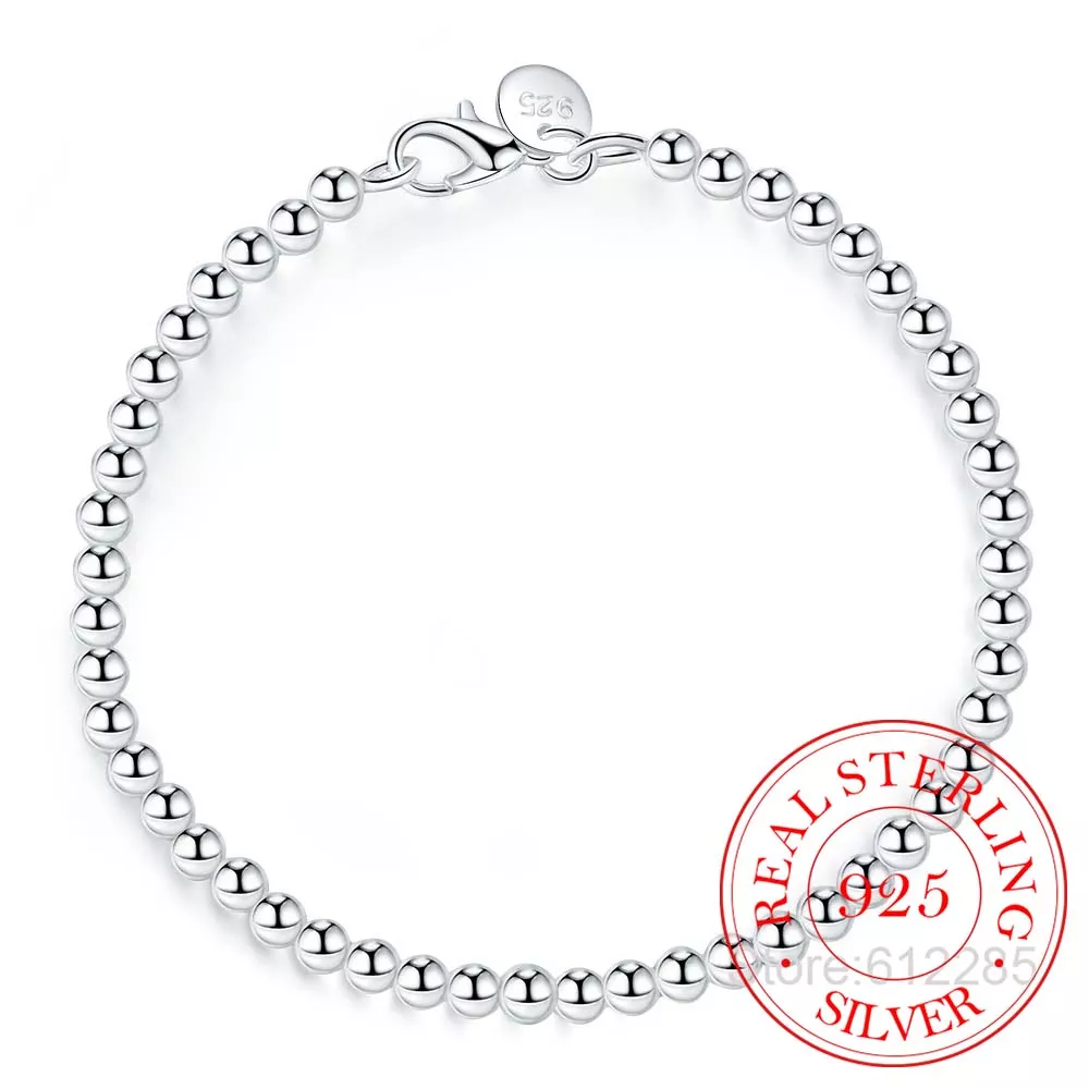 100% 925 솔리드 리얼 스털링 실버 패션 비즈 체인 팔찌, 십대 소녀 숙녀용 선물, 고급 쥬얼리 asewefj, 4mm, 20cm title=100% 925 솔리드 리얼 스털링 실버 패션 비즈 체인 팔찌, 십대 소녀 숙녀용 선물, 고급 쥬얼리 asewefj, 4mm, 20cm 