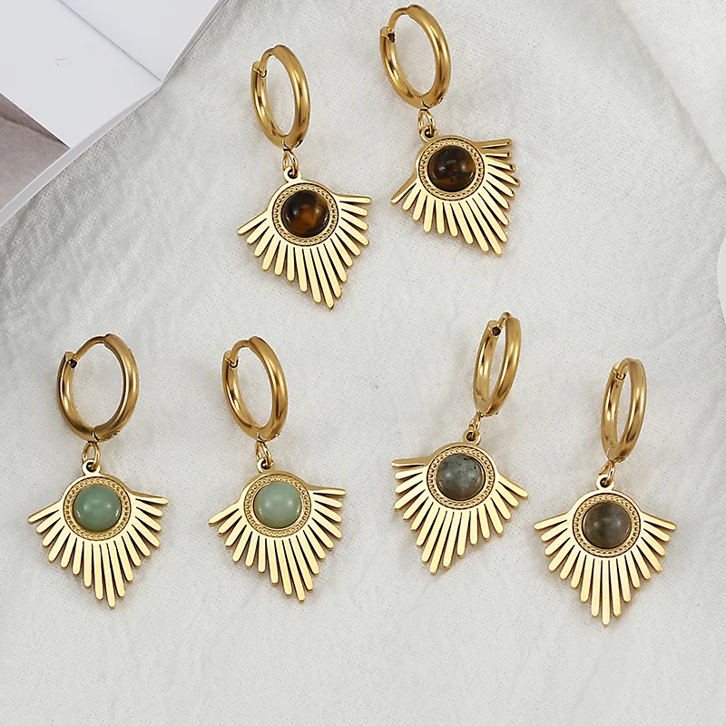 보헤미아 삼각형 상감 천연석 귀걸이, 스테인리스 스틸 절묘한 드롭 귀걸이, 세련된 이국적인 쥬얼리, 골드 컬러, 핫세일 title=보헤미아 삼각형 상감 천연석 귀걸이, 스테인리스 스틸 절묘한 드롭 귀걸이, 세련된 이국적인 쥬얼리, 골드 컬러, 핫세일