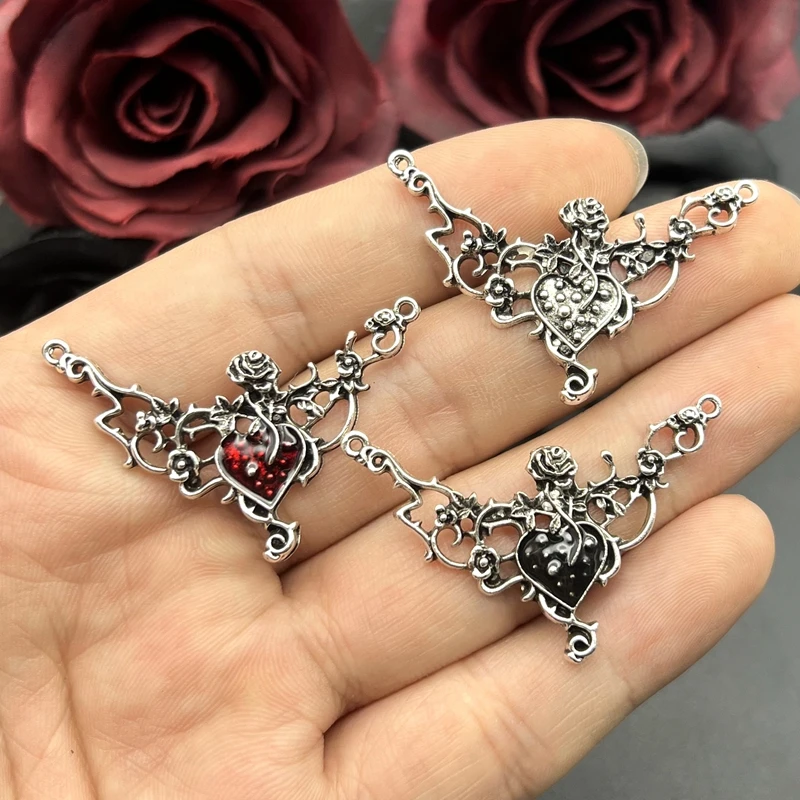 고딕 쥬얼리 펜던트, 빈티지 할로윈 크리스마스 선물, 레드 하트 로즈 펜던트, DIY 쥬얼리 만들기, 5 개, 45x30mm title=고딕 쥬얼리 펜던트, 빈티지 할로윈 크리스마스 선물, 레드 하트 로즈 펜던트, DIY 쥬얼리 만들기, 5 개, 45x30mm
