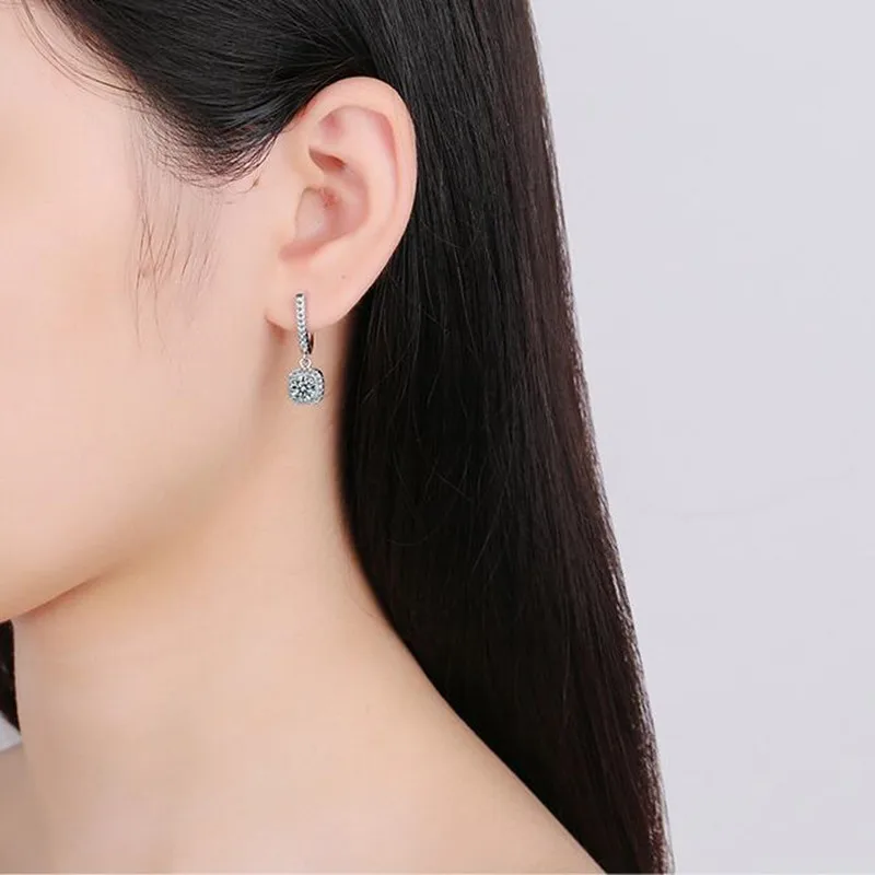 D 모이사나이트 3ct 귀걸이 925 스털링 실버 오리지널 인증 모이사나이트, 1ct 후프 드롭 댕글 귀걸이 2ct 여성용 허기