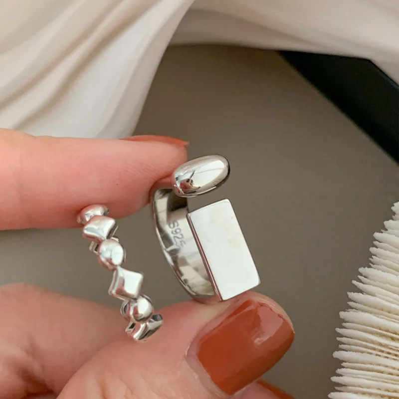 VENTFILLE 여성용 925 스털링 실버 반지, 소녀 선물, 레트로 오픈 트렌드, 독특한 디자인, 기하학적 비대칭 쥬얼리, 드롭쉽 title=VENTFILLE 여성용 925 스털링 실버 반지, 소녀 선물, 레트로 오픈 트렌드, 독특한 디자인, 기하학적 비대칭 쥬얼리, 드롭쉽