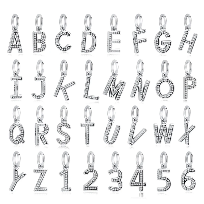 오리지널 925 스털링 실버 참, A-Z 글자 알파벳 숫자 펜던트, 비즈 핏 판도라 팔찌 목걸이, 여성용 DIY 쥬얼리 title=오리지널 925 스털링 실버 참, A-Z 글자 알파벳 숫자 펜던트, 비즈 핏 판도라 팔찌 목걸이, 여성용 DIY 쥬얼리