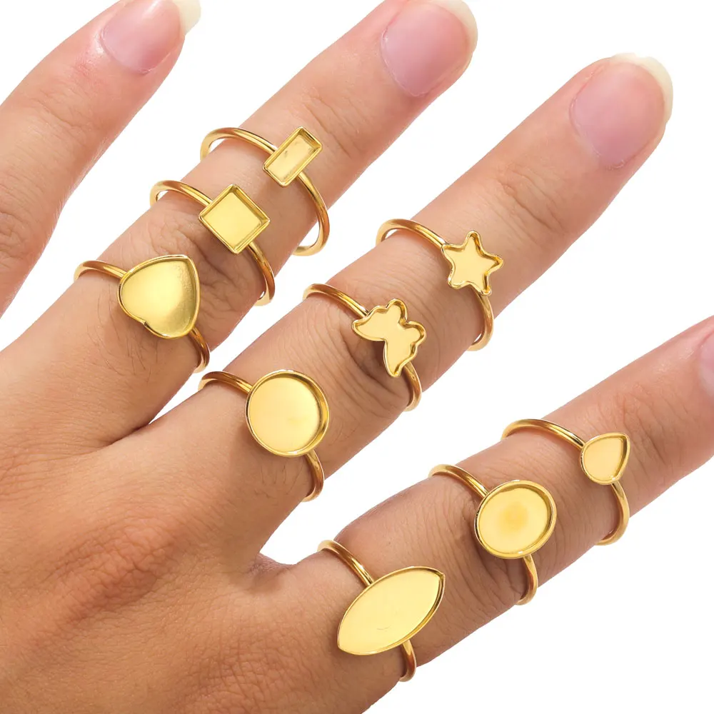 조정 가능한 스테인리스 스틸 링 베이스 베젤, 주얼리 제작, 카보숑 링 설정, 빈 DIY 주얼리 제작 용품, 10 개 title=조정 가능한 스테인리스 스틸 링 베이스 베젤, 주얼리 제작, 카보숑 링 설정, 빈 DIY 주얼리 제작 용품, 10 개