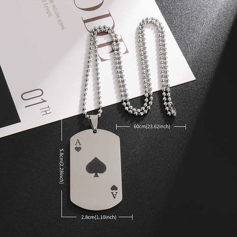 클래식 스퀘어 태그 스페이드의 에이스 스테인레스 스틸 펜던트 목걸이, 남녀 커플 쥬얼리