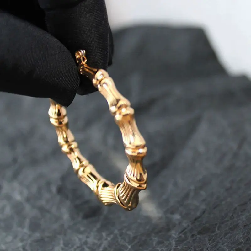 실버 골드 컬러 펑크 귀걸이, 큰 대나무 원형 후프 귀걸이, 대형 연예인 귀걸이, 후프 쥬얼리 참