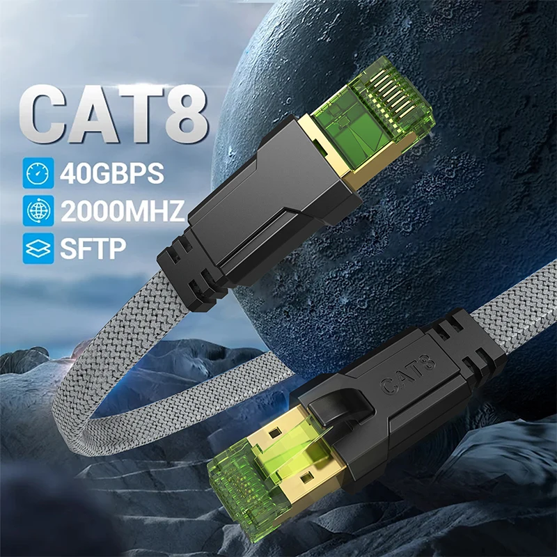 CYANMI Cat 8 이더넷 케이블 1.8m(6피트), 고속 브레이드 40Gbps 2000Mhz 네트워크 코드 Cat8 RJ45 차폐 실내 튼튼한 LAN 케이블 게이밍 PC PS5 Xbox 모뎀 라우터와 호환 title=CYANMI Cat 8 이더넷 케이블 1.8m(6피트), 고속 브레이드 40Gbps 2000Mhz 네트워크 코드 Cat8 RJ45 차폐 실내 튼튼한 LAN 케이블 게이밍 PC PS5 Xbox 모뎀 라우터와 호환