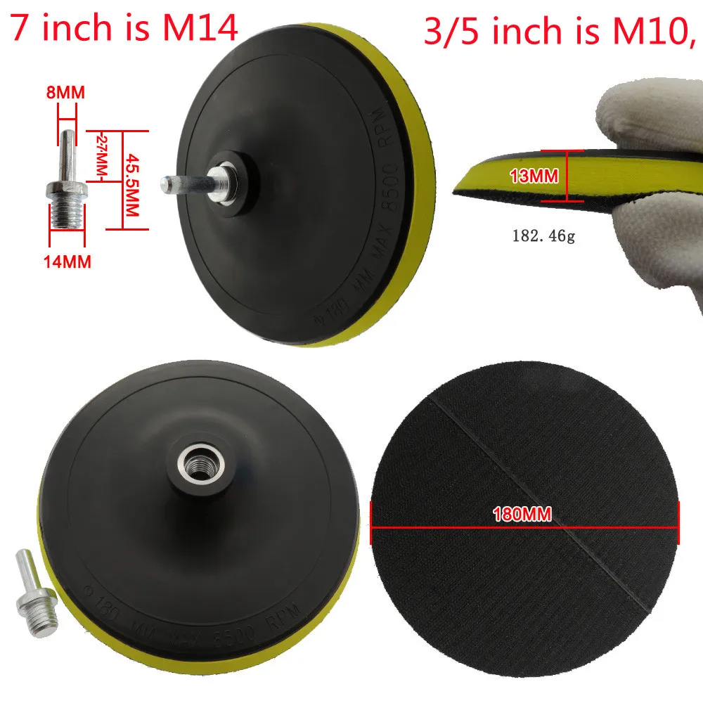 차량용 접착식 카폴리싱 디스크, 버핑 스펀지, 울 휠 연마 패드, 드릴 어댑터, 세트당 8 개, 3 인치, 5 인치, 7 인치
