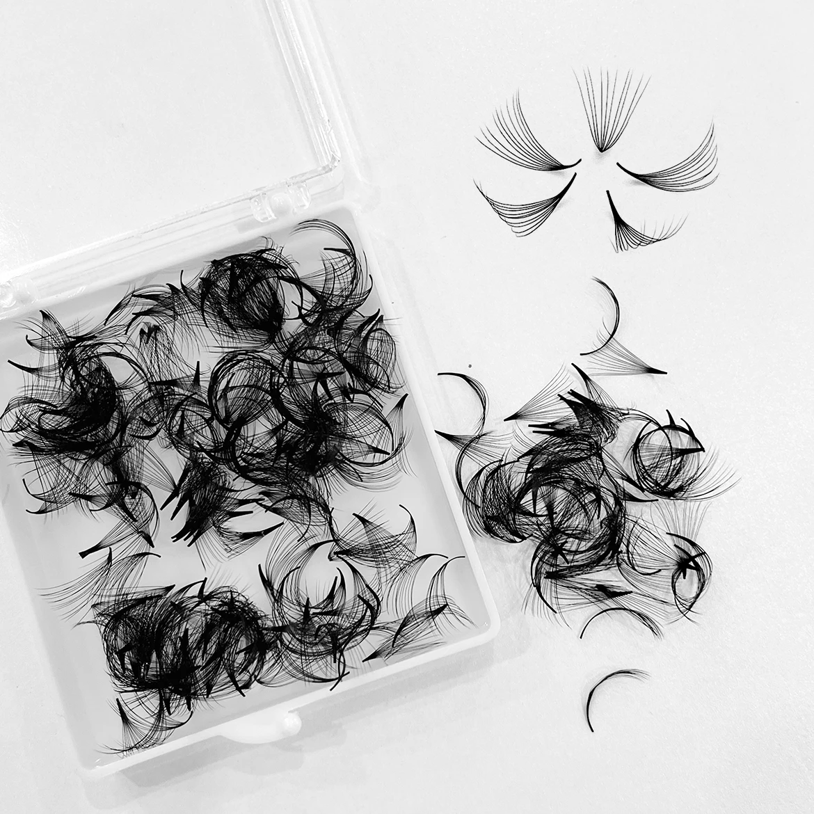 ABONNIE 루즈한 포인트 베이스 짧은 스템, 프리메이드 러시아 볼륨 팬, 인조 밍크, 프리메이드 속눈썹 연장, 메이크업, 8D-20D