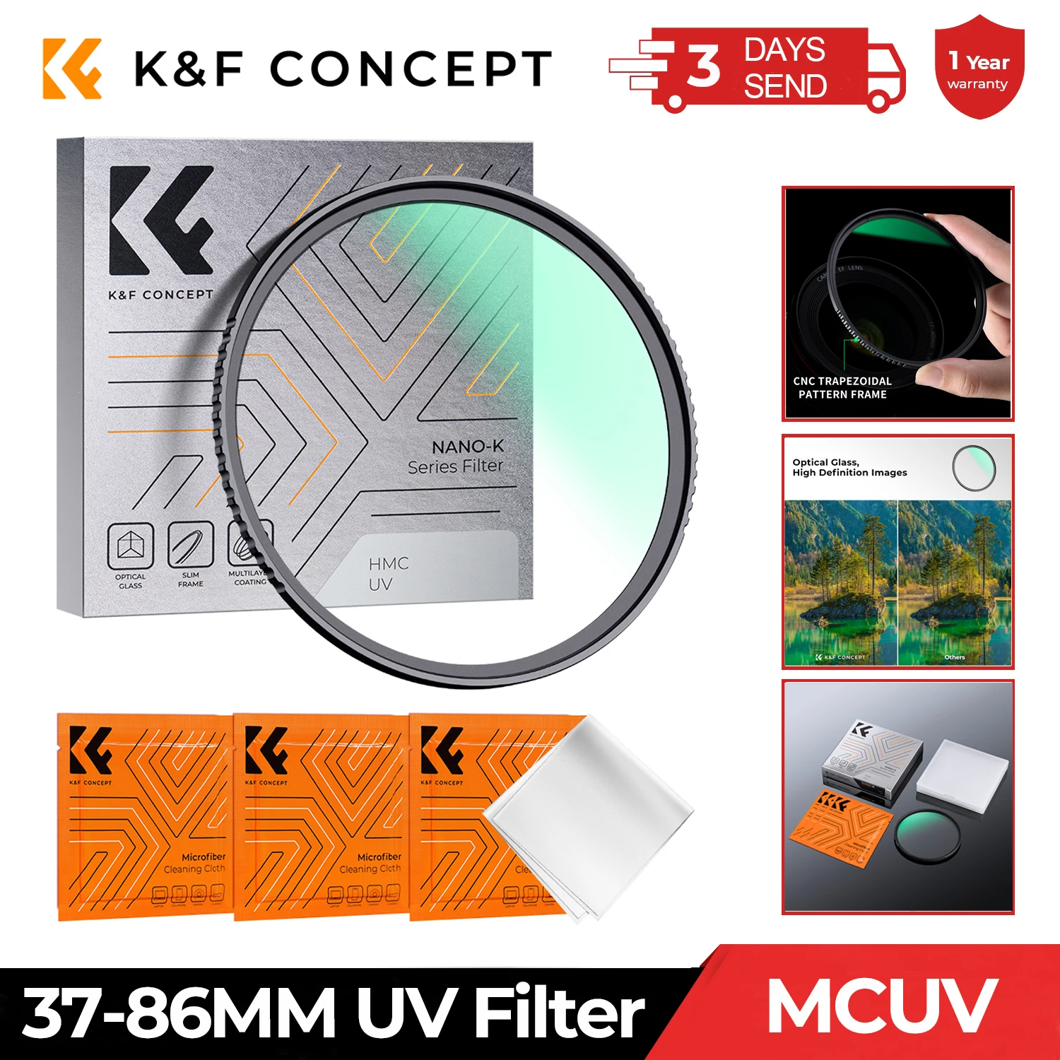K & F Concept 37-86mm UV 필터 렌즈, MC 울트라 슬림 광학, 다중 코팅 보호, 37mm 49mm 52mm 58mm 62mm 67mm 77mm 82mm title=K & F Concept 37-86mm UV 필터 렌즈, MC 울트라 슬림 광학, 다중 코팅 보호, 37mm 49mm 52mm 58mm 62mm 67mm 77mm 82mm