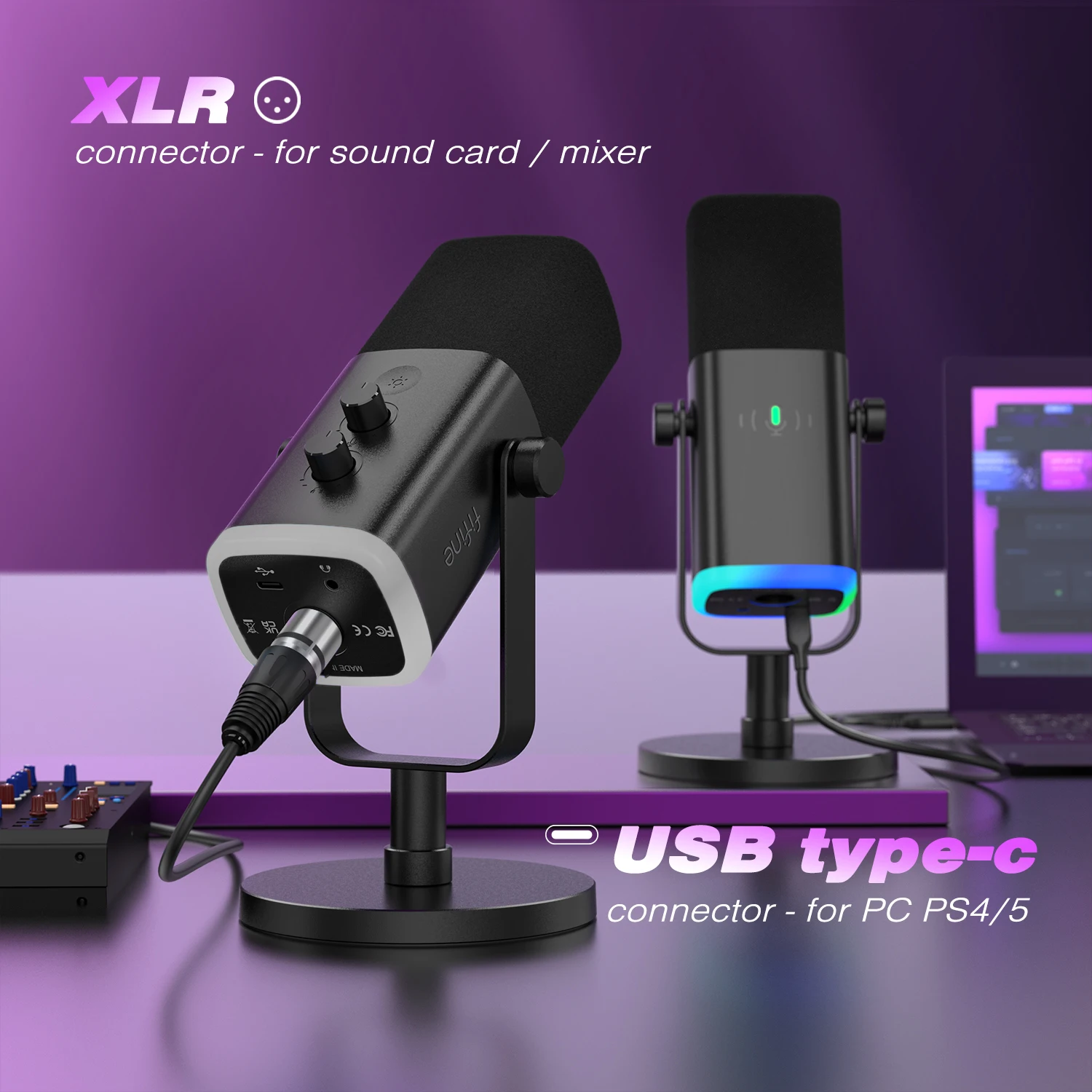 FIFINE USB/XLR 동적 마이크, 터치 무음 버튼, 헤드폰 잭, I/O 제어, PC PS5/4 믹서, 게임 MIC Ampligame AM8