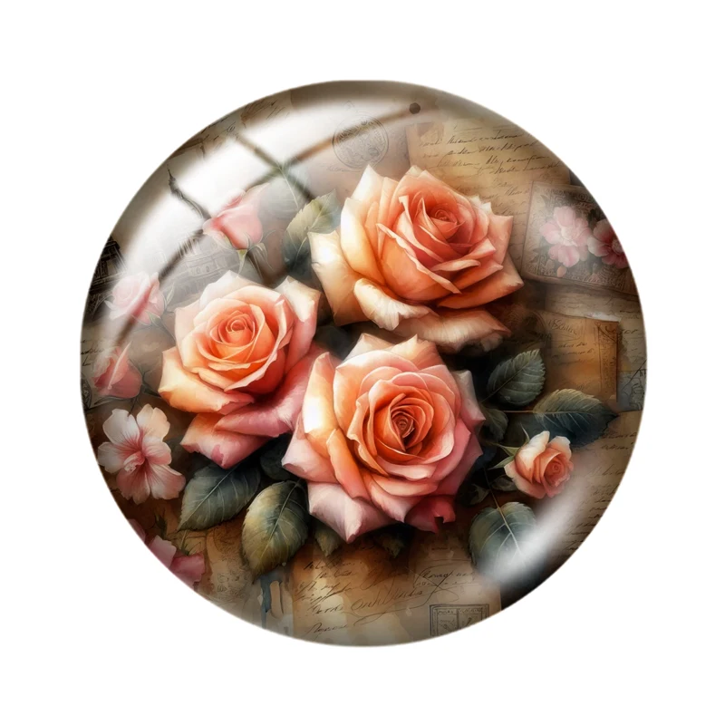 레트로 장미 나비 라운드 사진 유리 카보숑, 플랫 백 제작 연구 결과, 10 개, 12mm, 16mm, 18mm, 30mm, 25mm