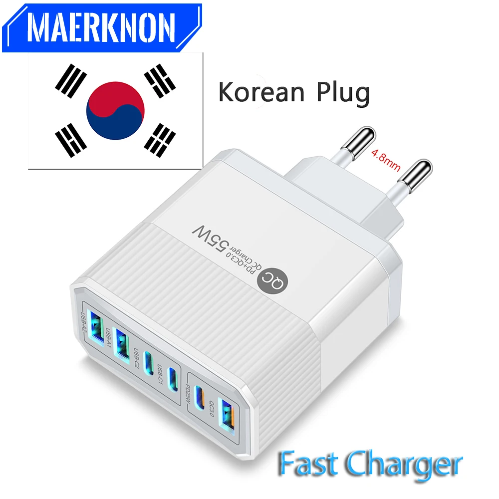 한국 플러그 55W 고속 충전 6 포트 USB C 타입 벽 충전기, 삼성 A23 S23 아이폰 14 프로 맥스 샤오미 KR용 충전기 title=한국 플러그 55W 고속 충전 6 포트 USB C 타입 벽 충전기, 삼성 A23 S23 아이폰 14 프로 맥스 샤오미 KR용 충전기 