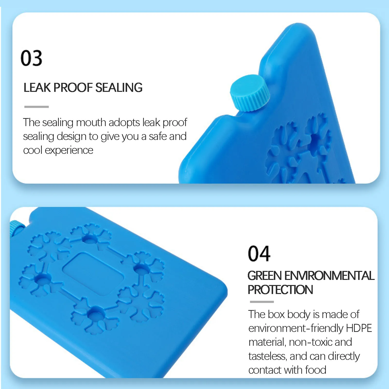냉동고 얼음 냉각 팩, 오래 지속되는 냉각, 점심 가방, 신선 식품 재사용 쿨러 팩, 신선 식품 보관 물 상자