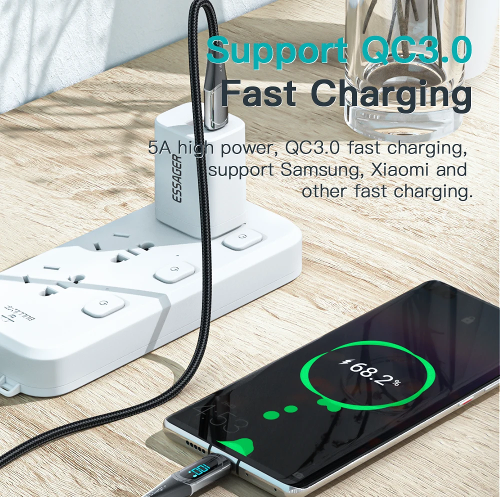 Essager-USB 타입 C To USB C 케이블 100W/5A PD 고속 충전 충전기, 맥북 샤오미 삼성 Type-C USBC 케이블 2M