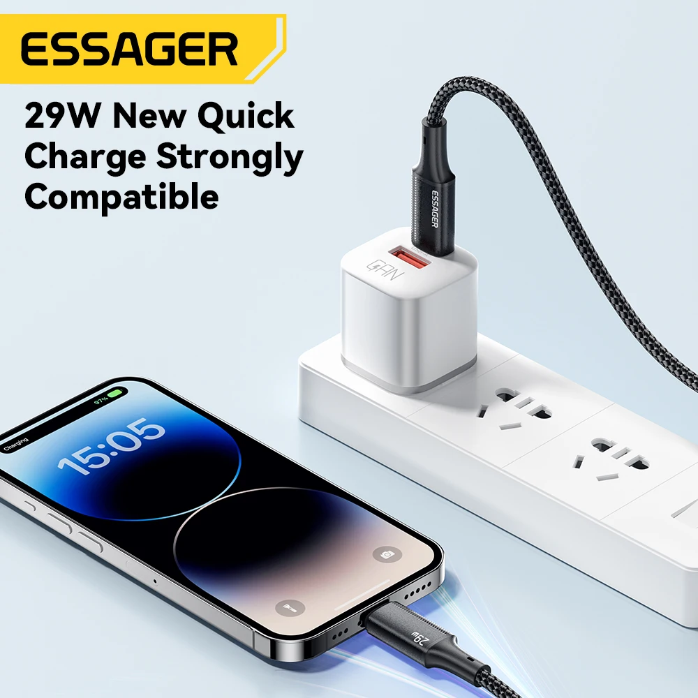 Essager 아이폰용 USB C 타입 케이블, 아이패드 맥북용, 조명 날짜 와이어, 고속 충전 케이블, 아이폰 14, 13, 12, 11 프로 맥스, Xs 플러스, 29W