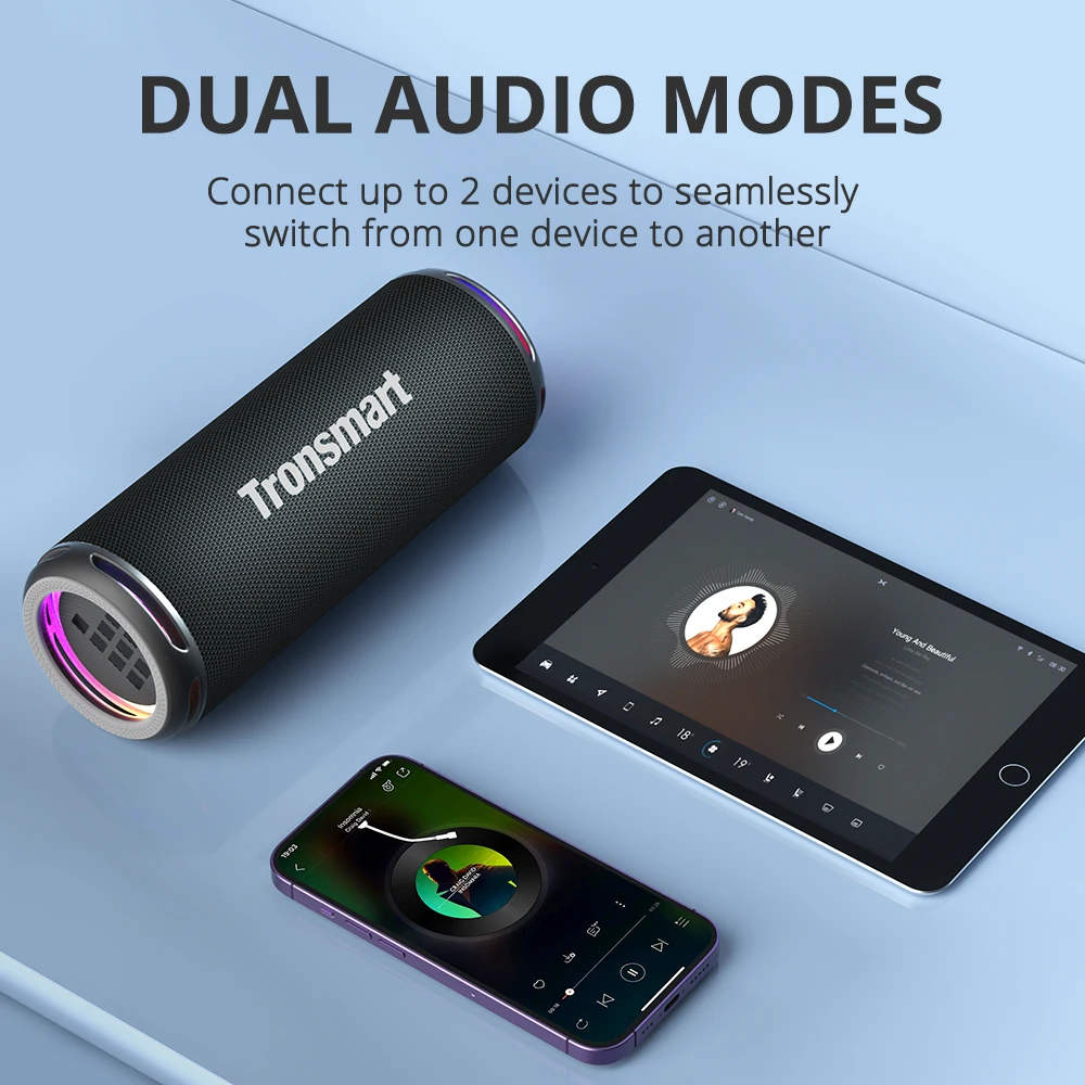 Tronsmart T7 Lite 블루투스 스피커 향상된 베이스 휴대용 스피커 24H 재생 시간, APP 제어, IPX7 캠핑용 방수